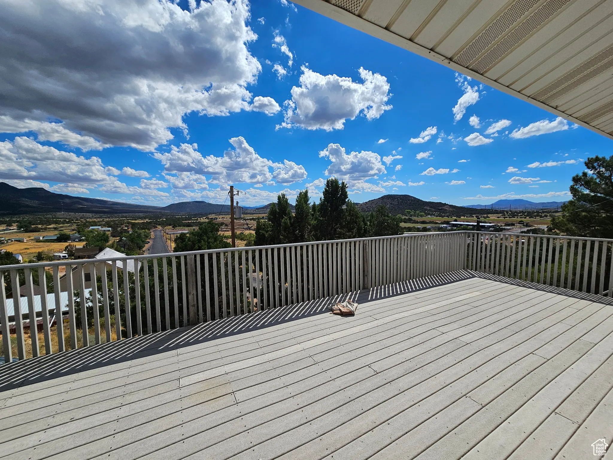 Wooden deck with a mountain view