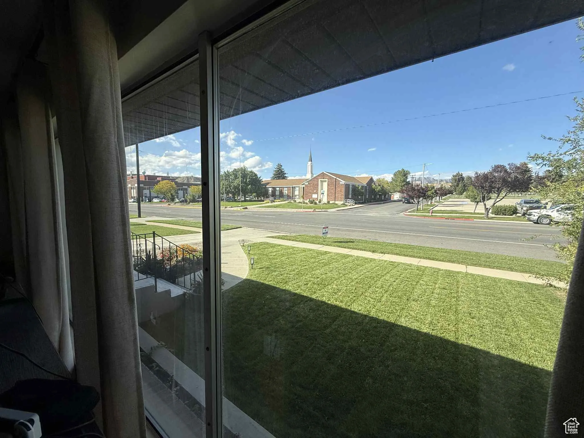 View through front windows from the living room