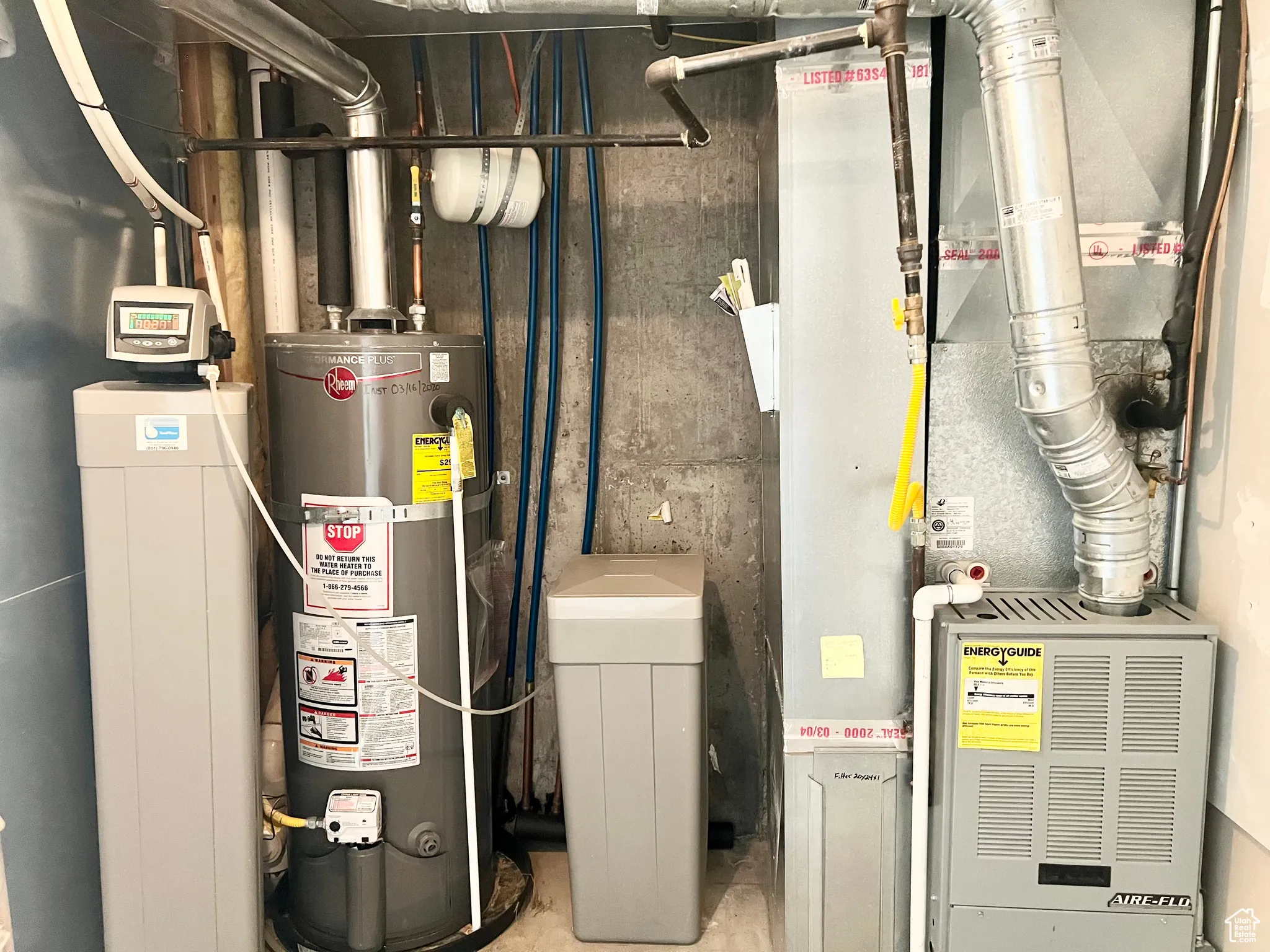 Furnace, Water heater and water softener.