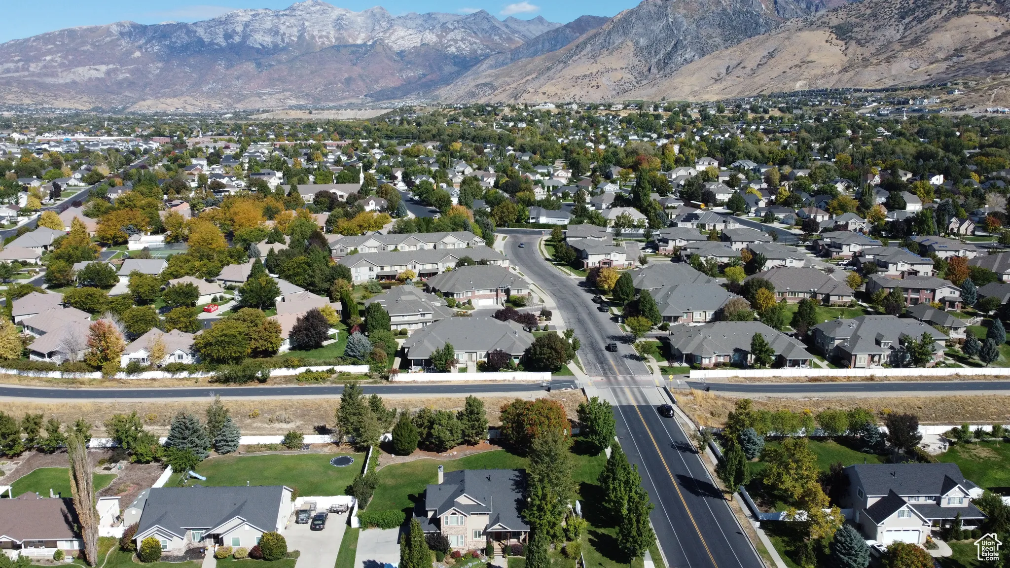 Aerial view of surrounding mountain backdrop