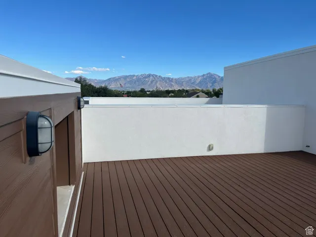 Wooden deck with a mountain view