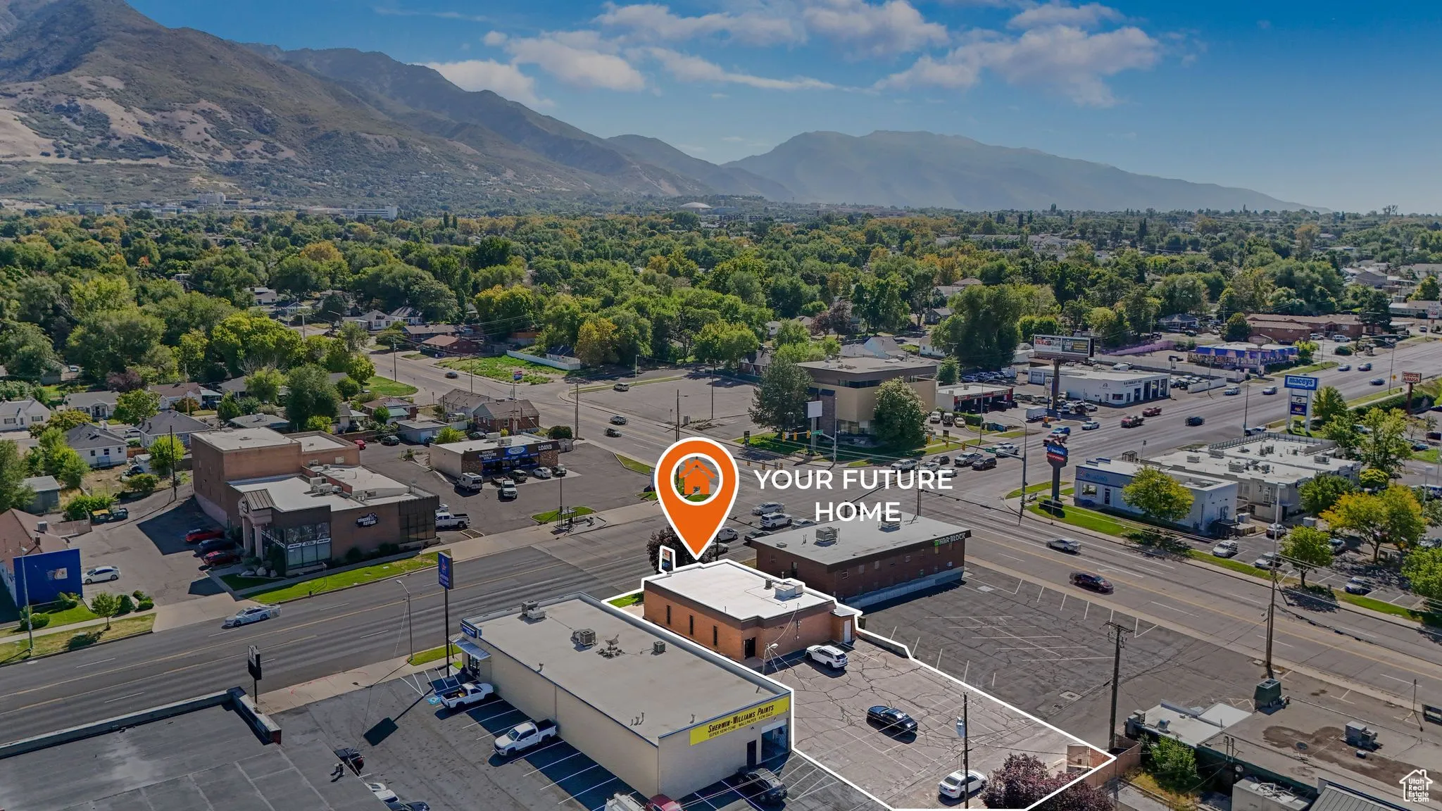 Aerial view of a mountainous background
