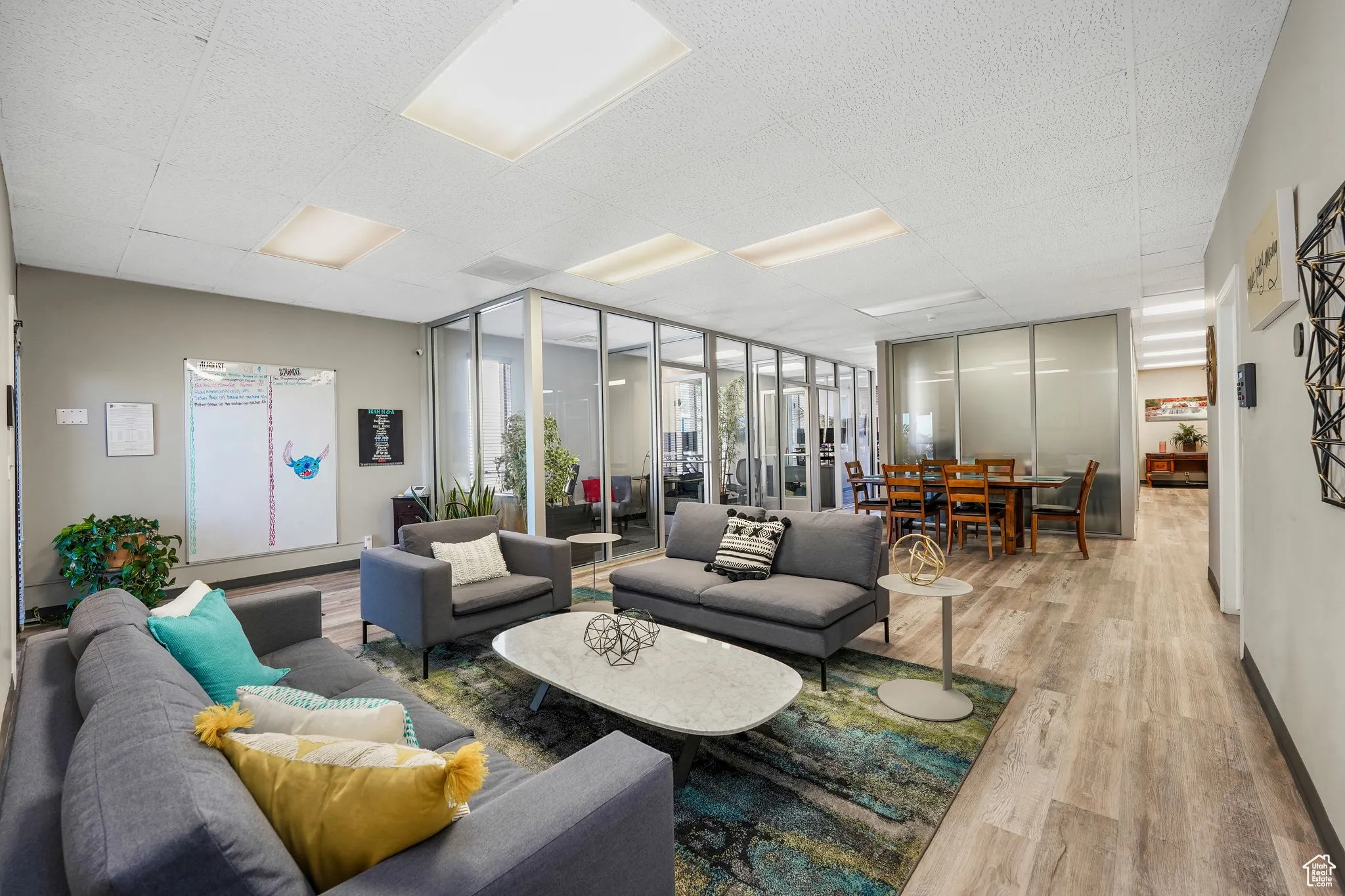 Lobby with floor to ceiling windows