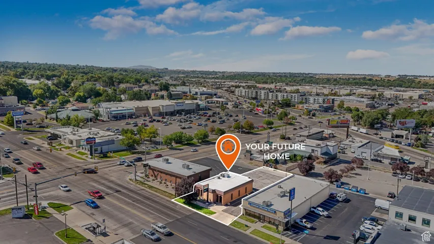 Aerial view of a commercial area