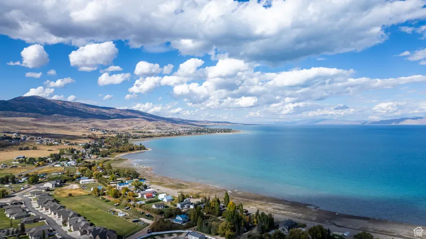 Aerial view of a water and mountain view