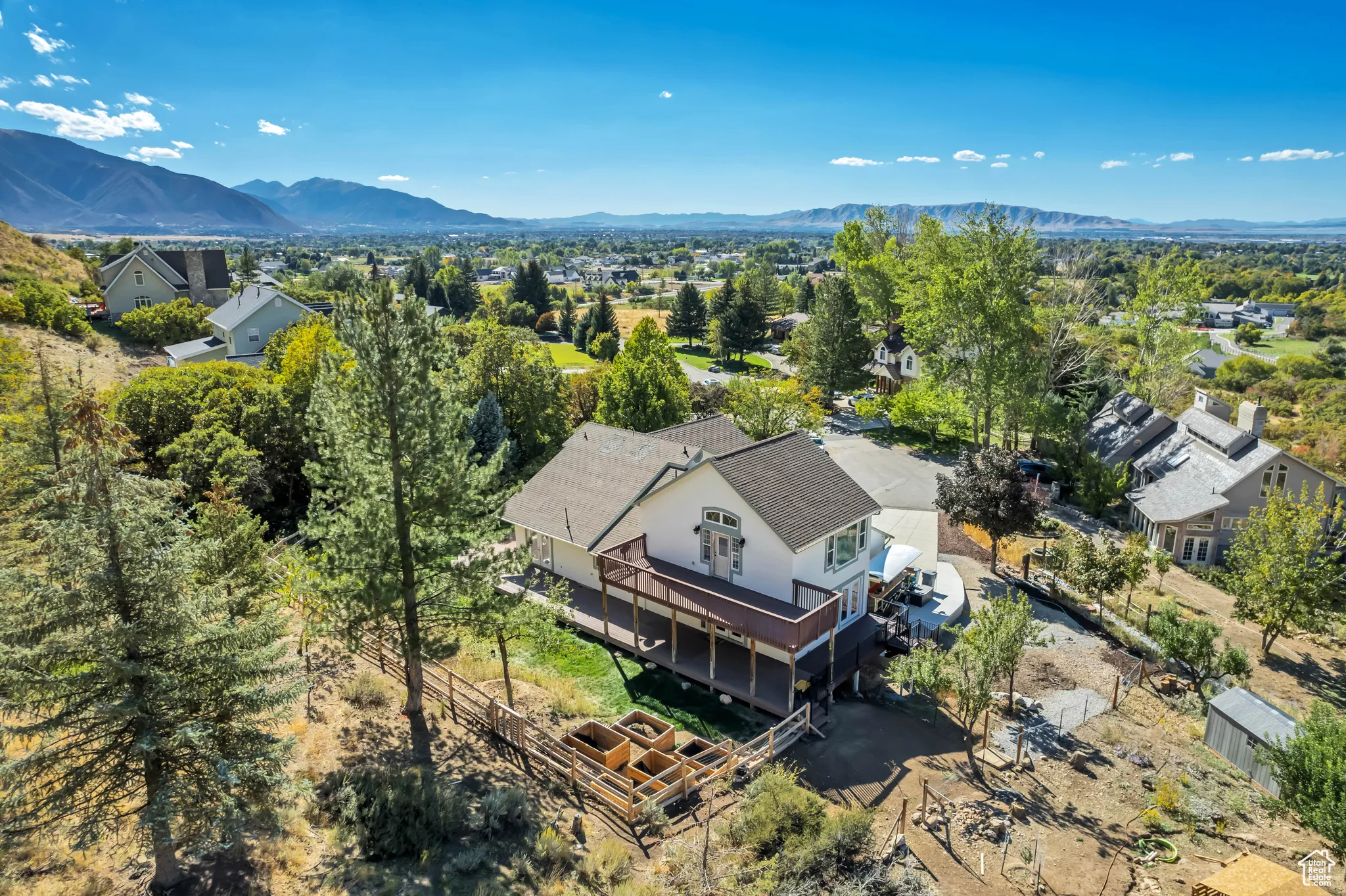 Drone / aerial view of a mountain backdrop