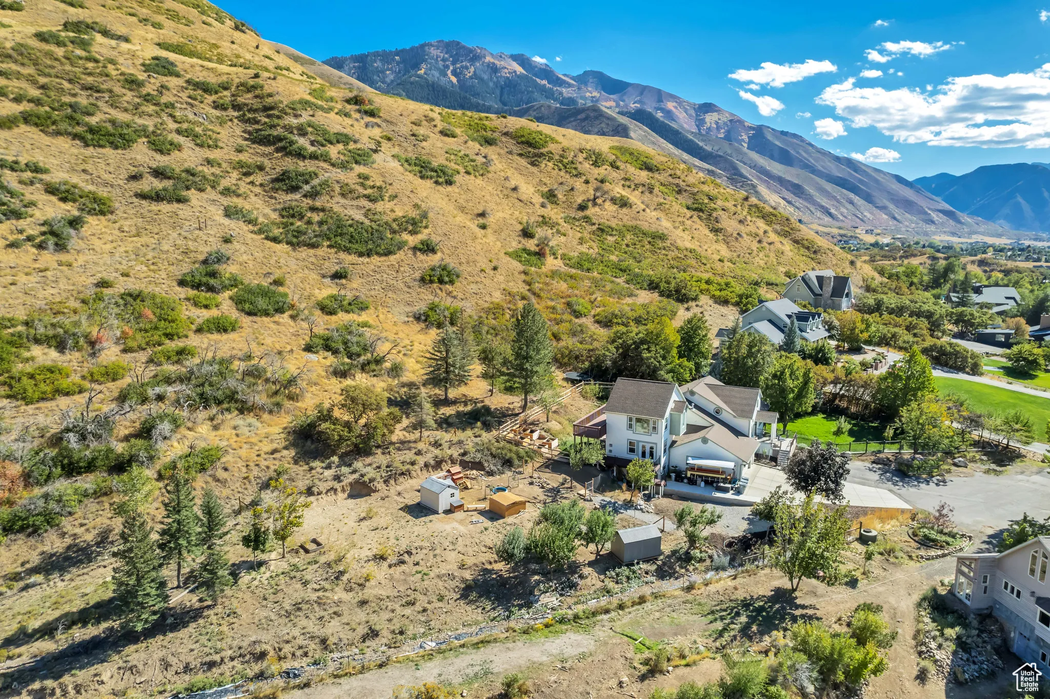 View from above of property with mountains