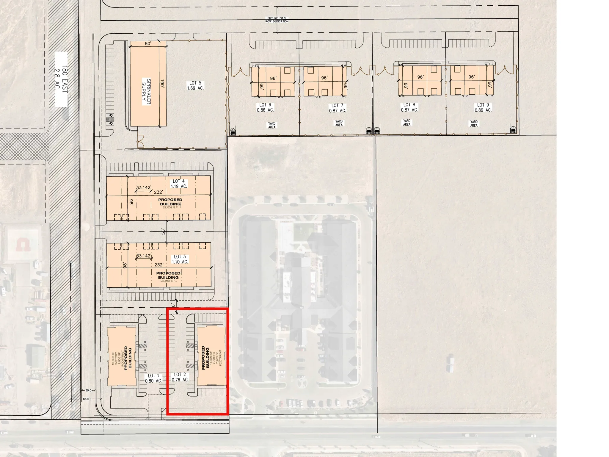 Site Layout Diagram. Illustrating the conceptual arrangement of lots and proposed structures on the property