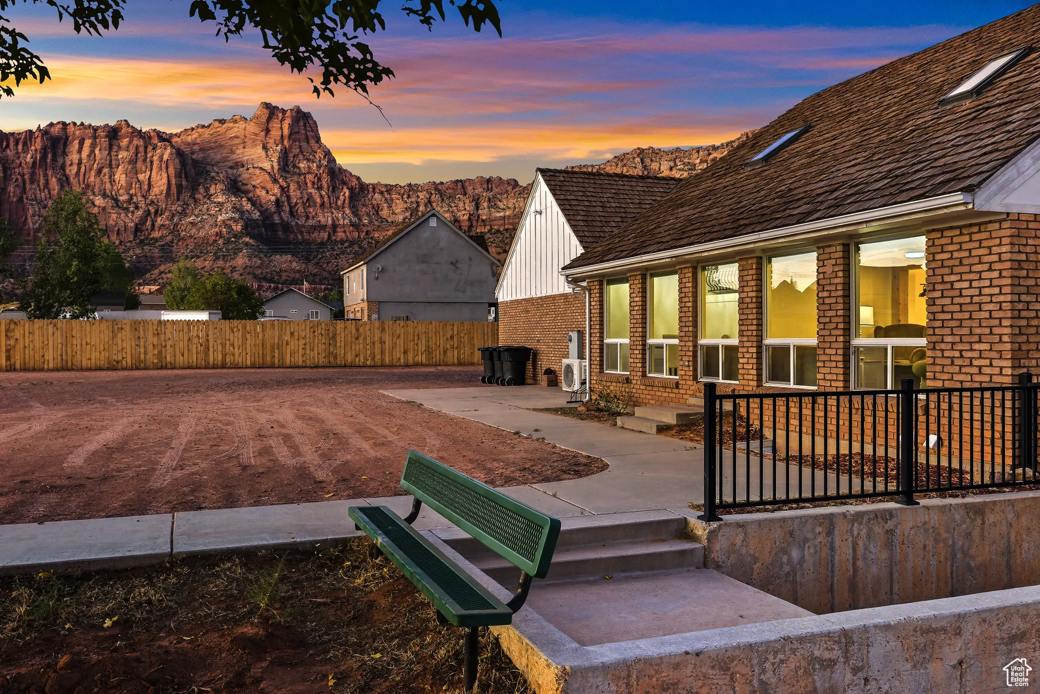View of patio / terrace with a mountain view