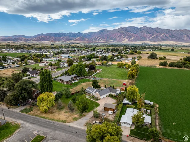 Drone / aerial view of a mountain backdrop