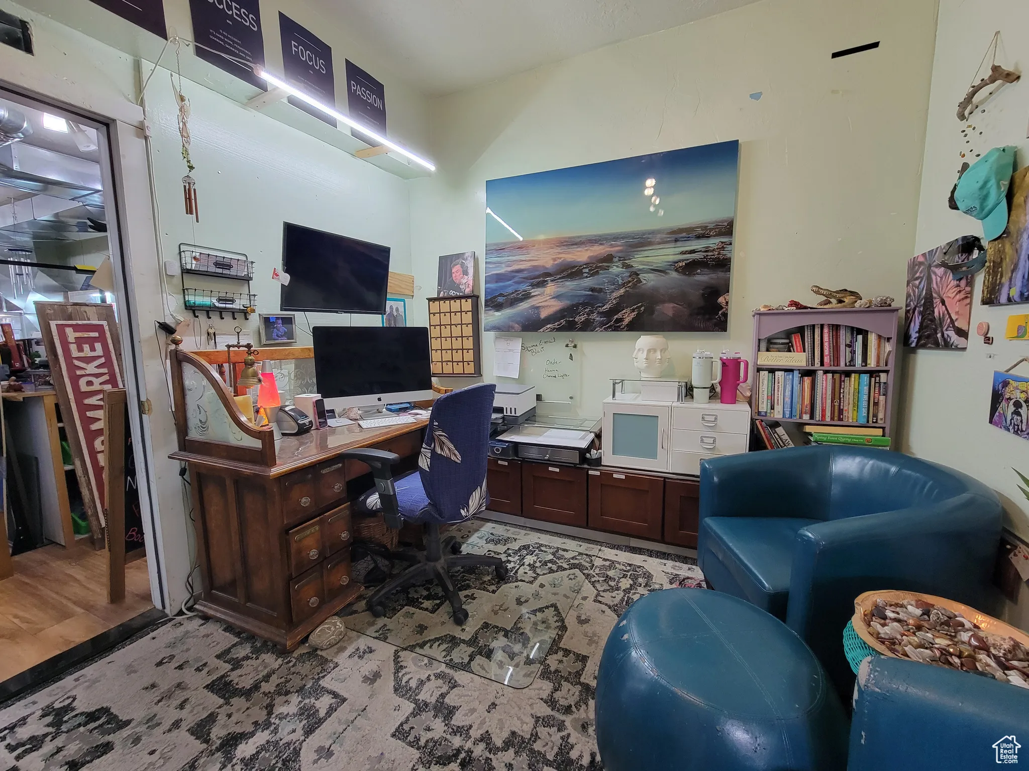 Office area with light wood finished floors