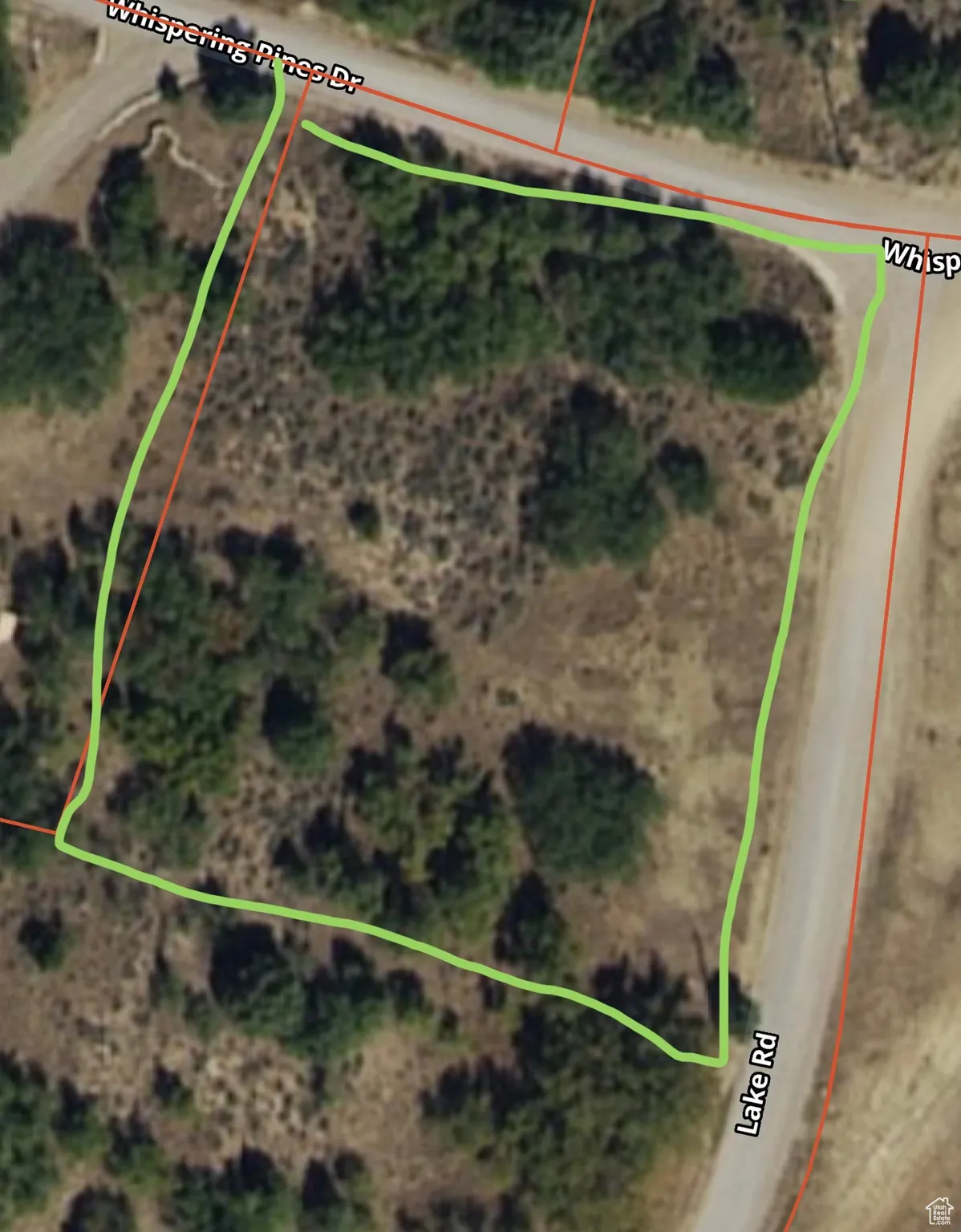 Aerial overview of property's location featuring property parcel outlined