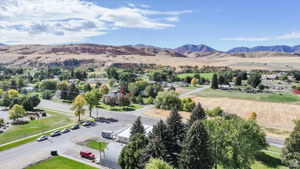 Drone / aerial view of a mountainous background