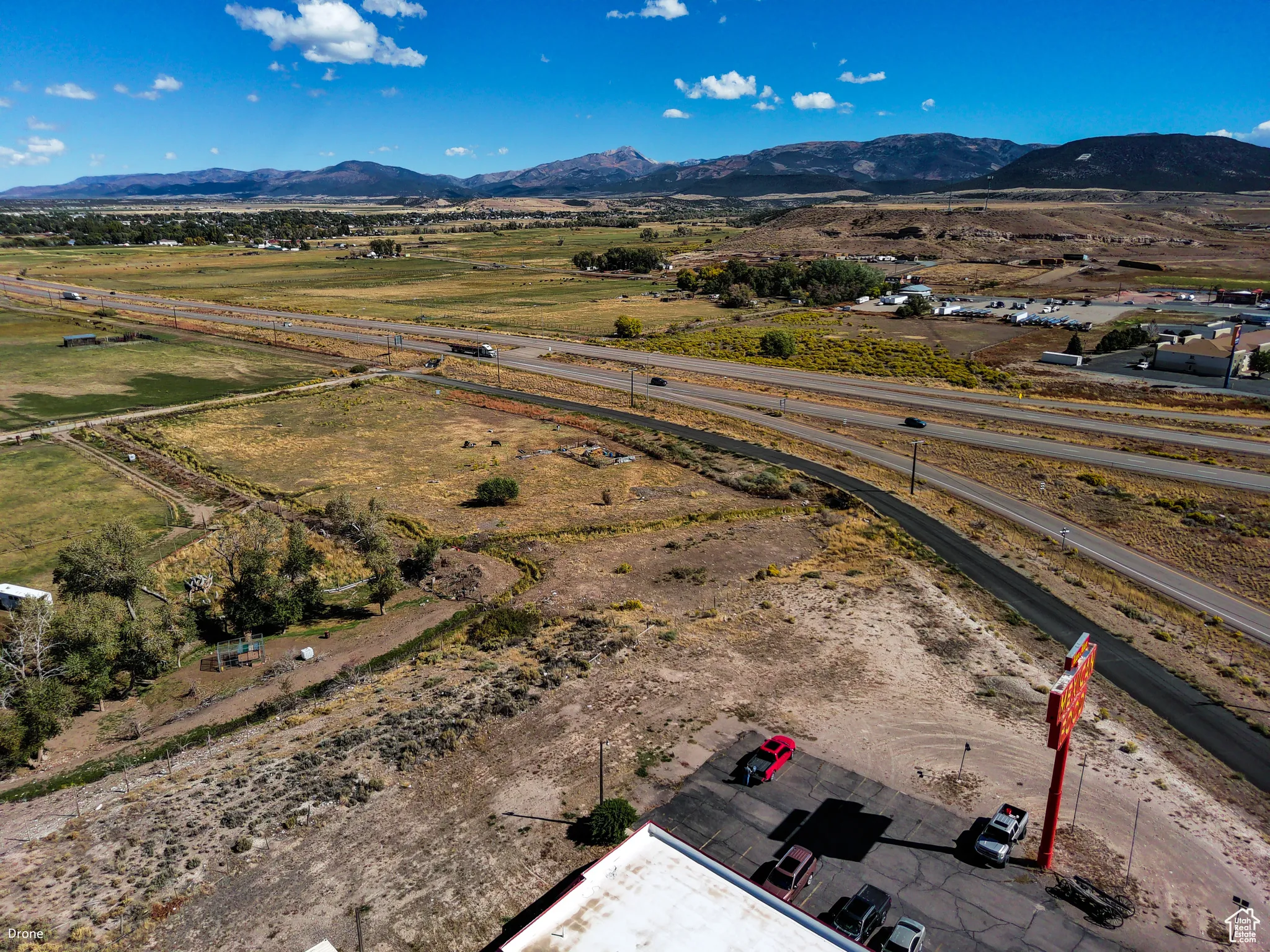 Drone / aerial view of a mountainous background