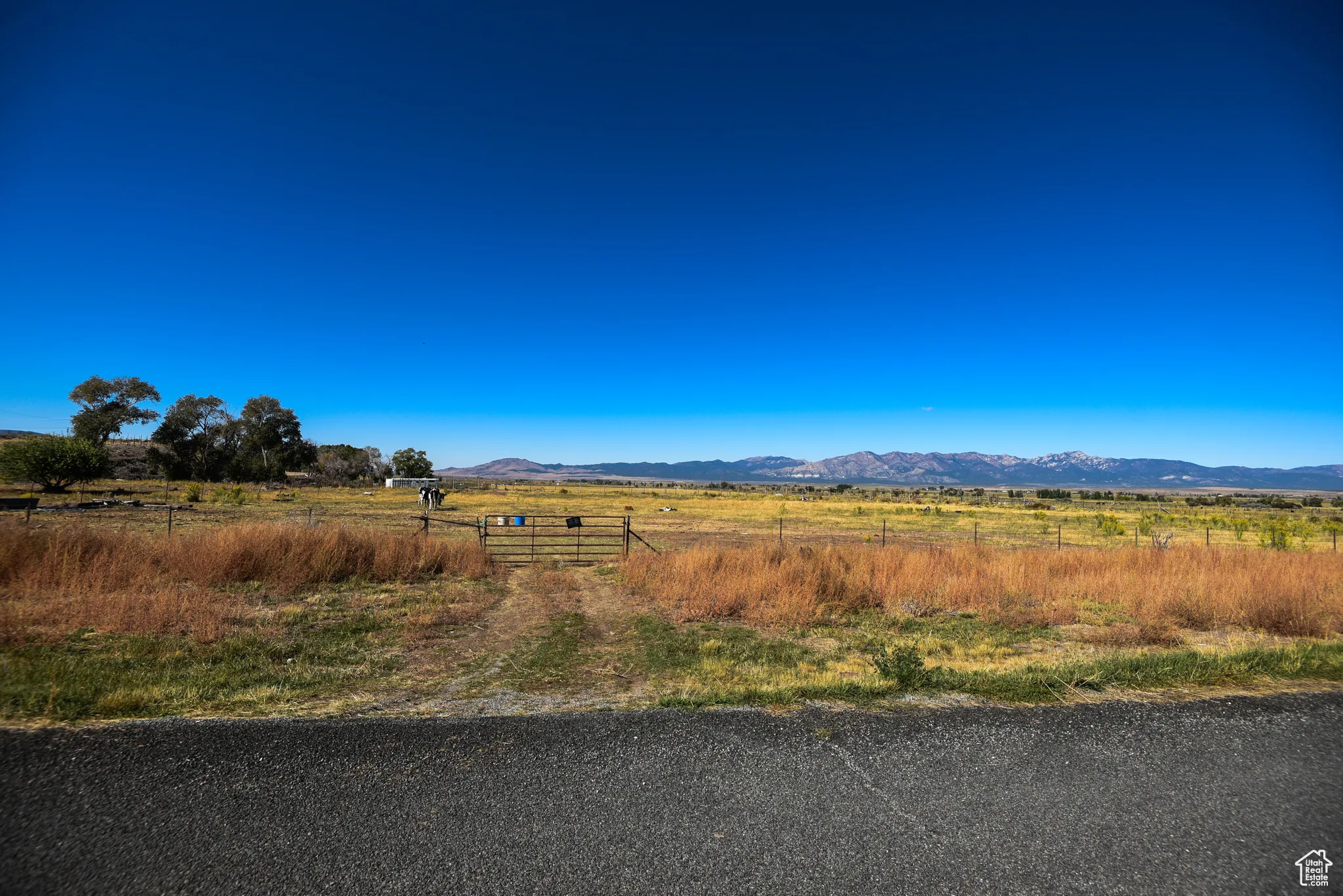 View of mountain backdrop with rural landscape