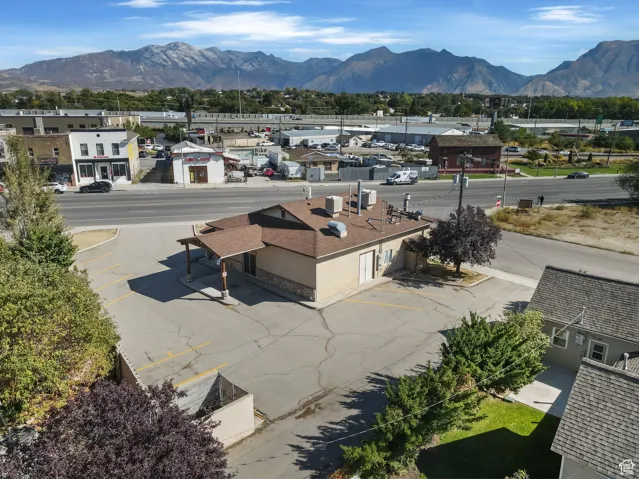 Drone / aerial view of a mountainous background