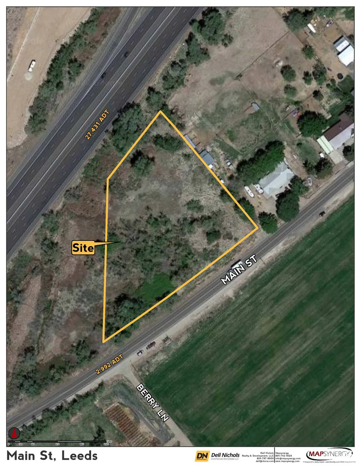 Aerial overview of property's location with property parcel outlined