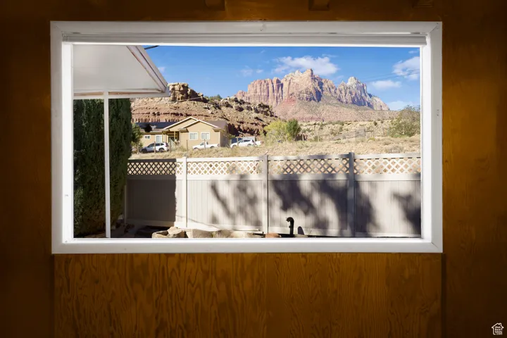 Patio / terrace featuring a mountain view