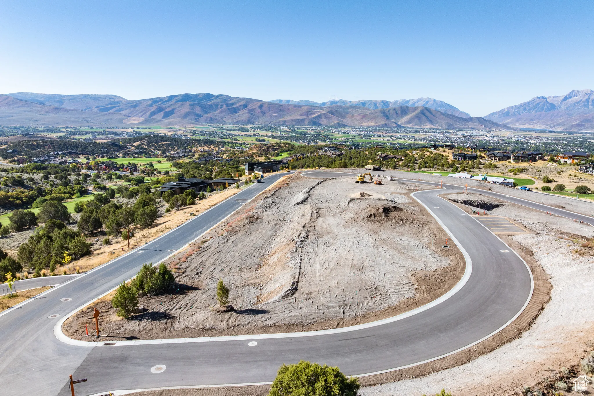 Drone / aerial view of a mountainous background