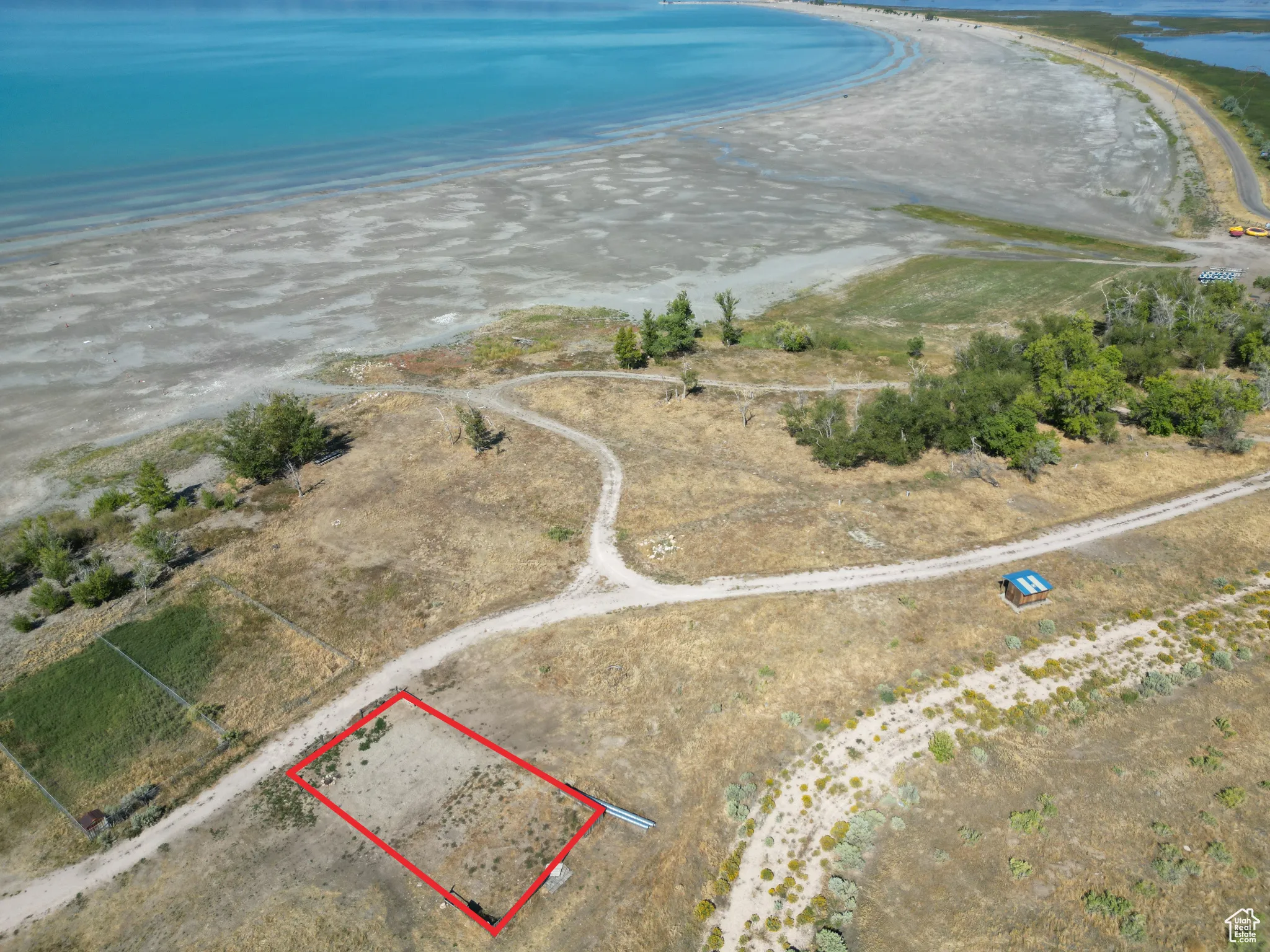 RV lot View of property location featuring property boundaries highlighted and expansive coastline