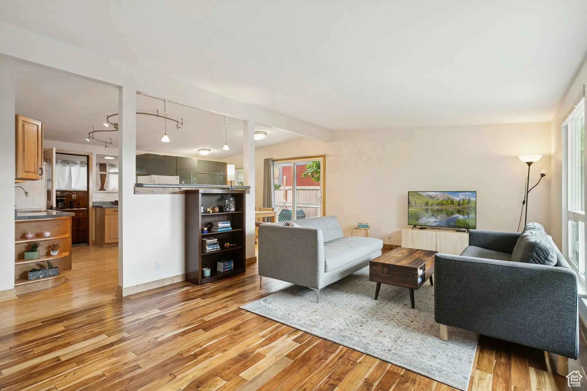 Living room with light wood-style floors