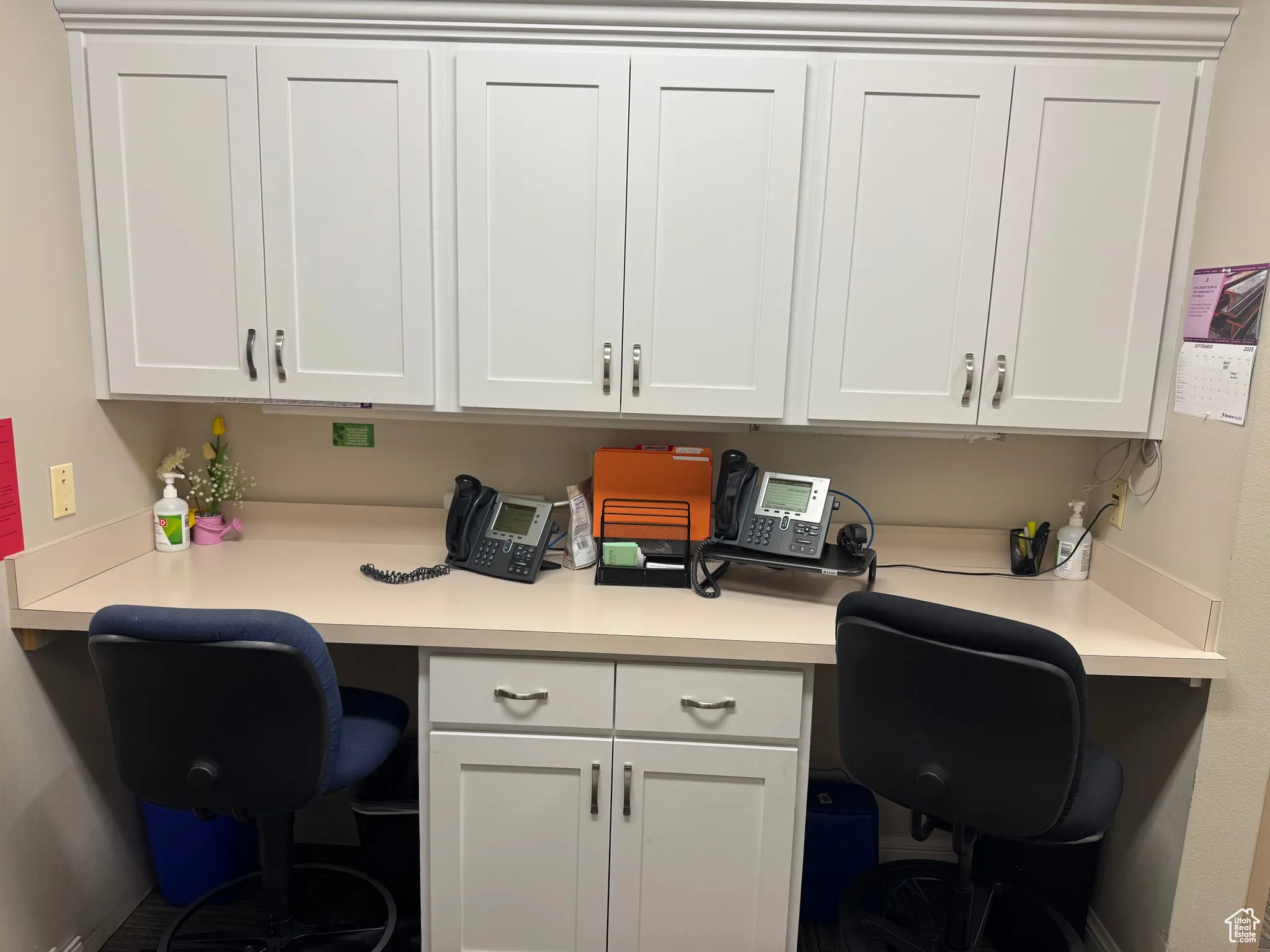 Workstation: built in desk and baseboards