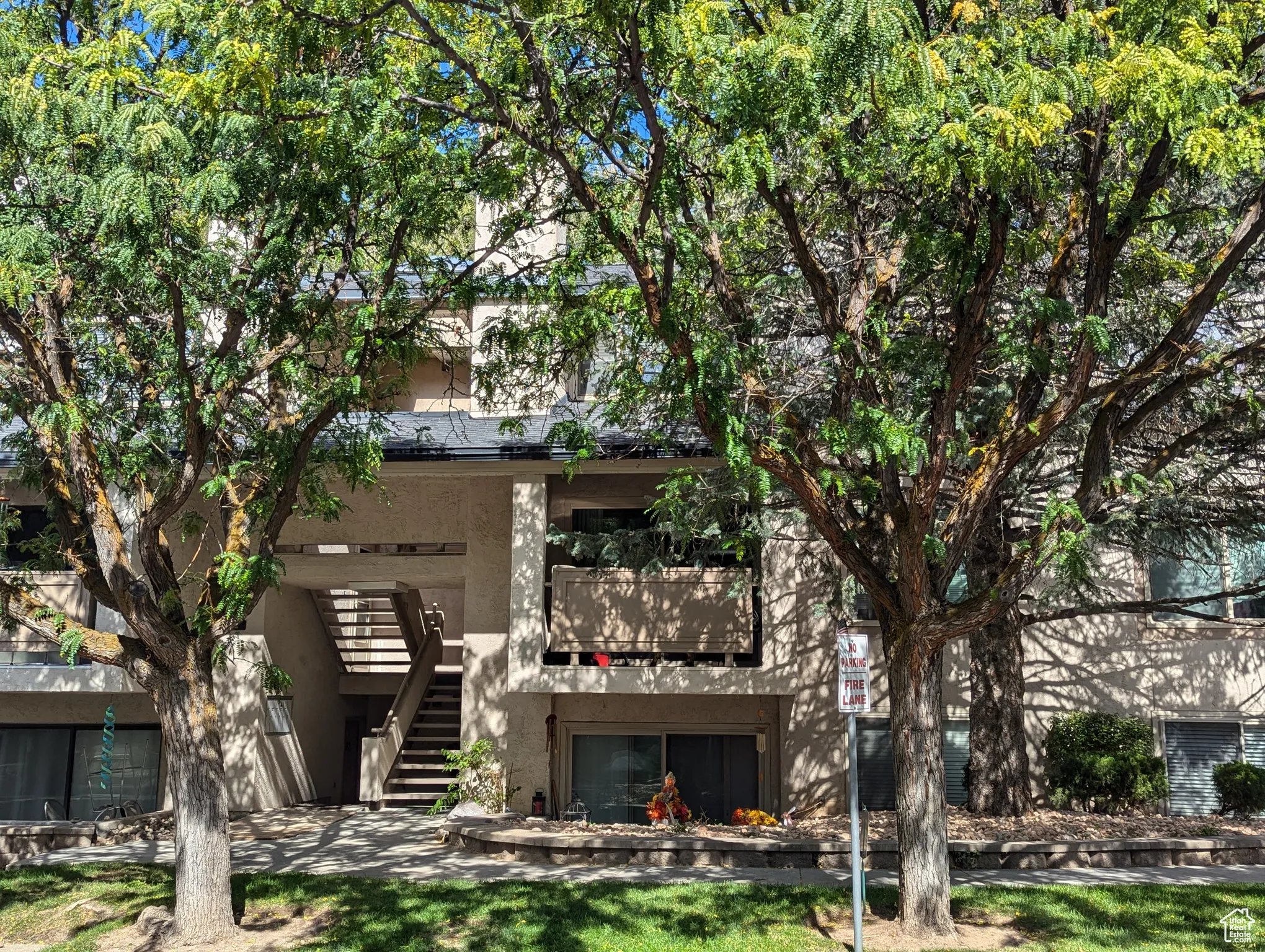 View of building exterior with stairway