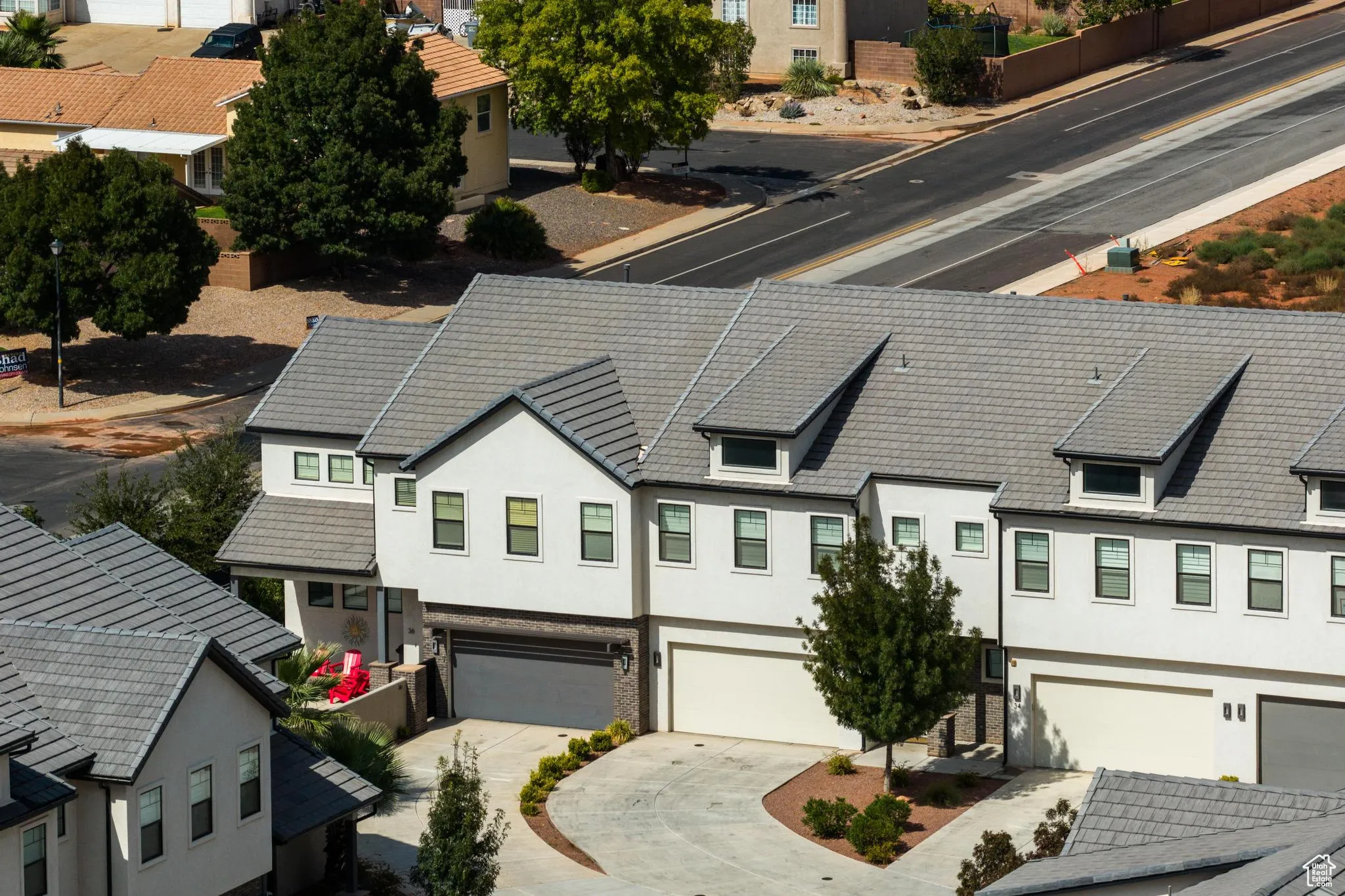 Aerial perspective of suburban area