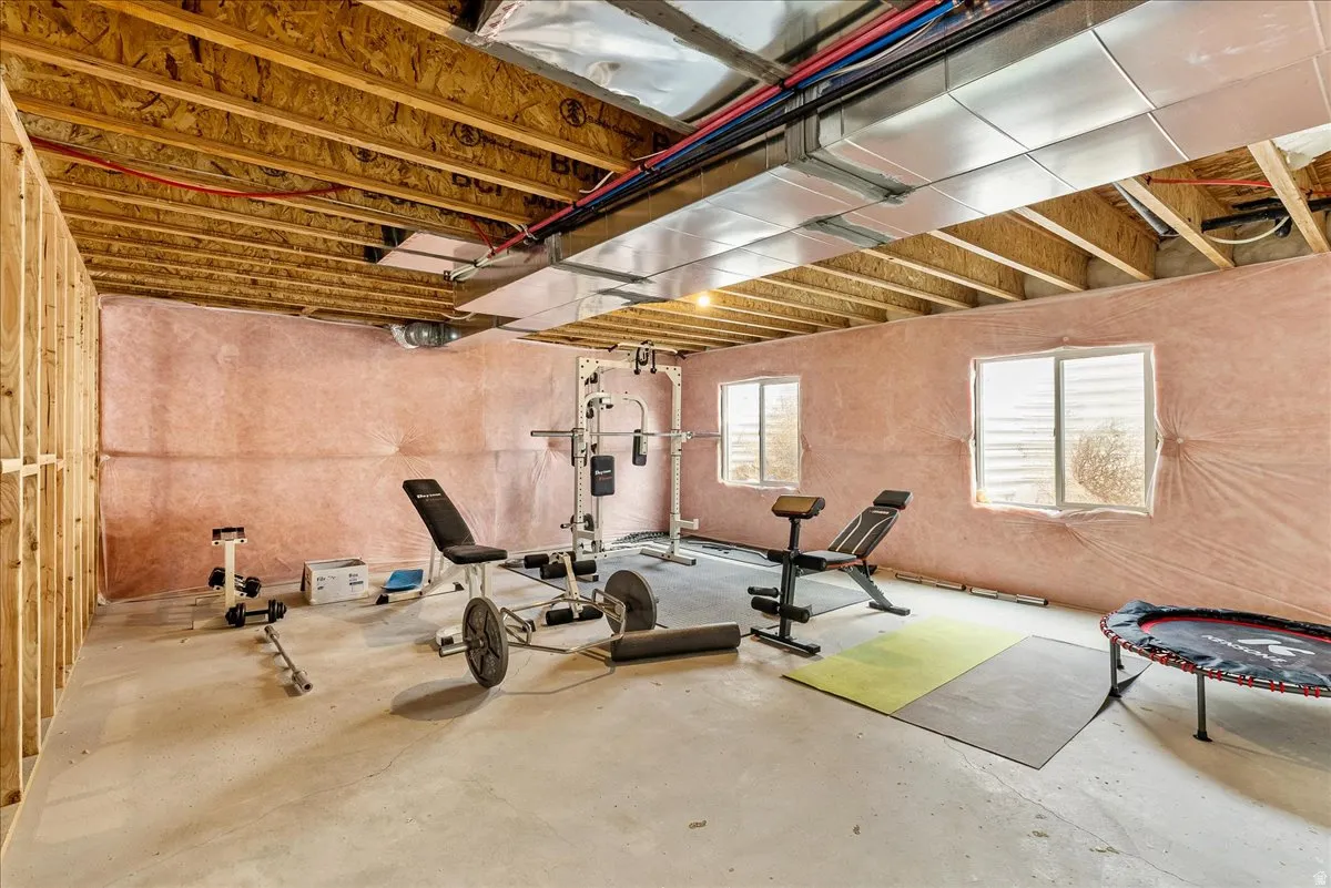 Workout room with concrete floors