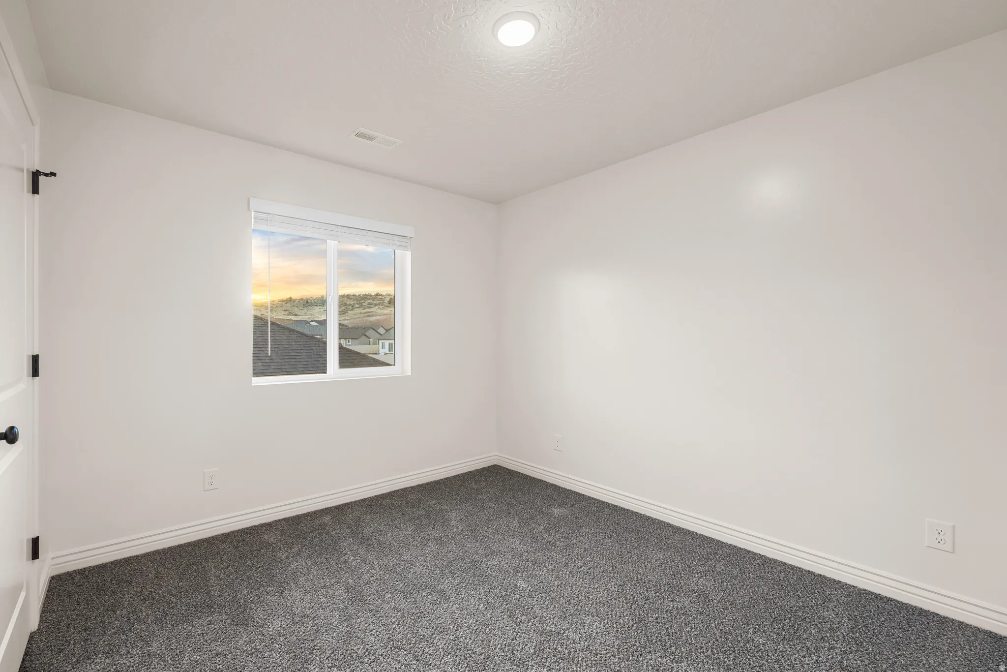 Spare room with carpet and a textured ceiling