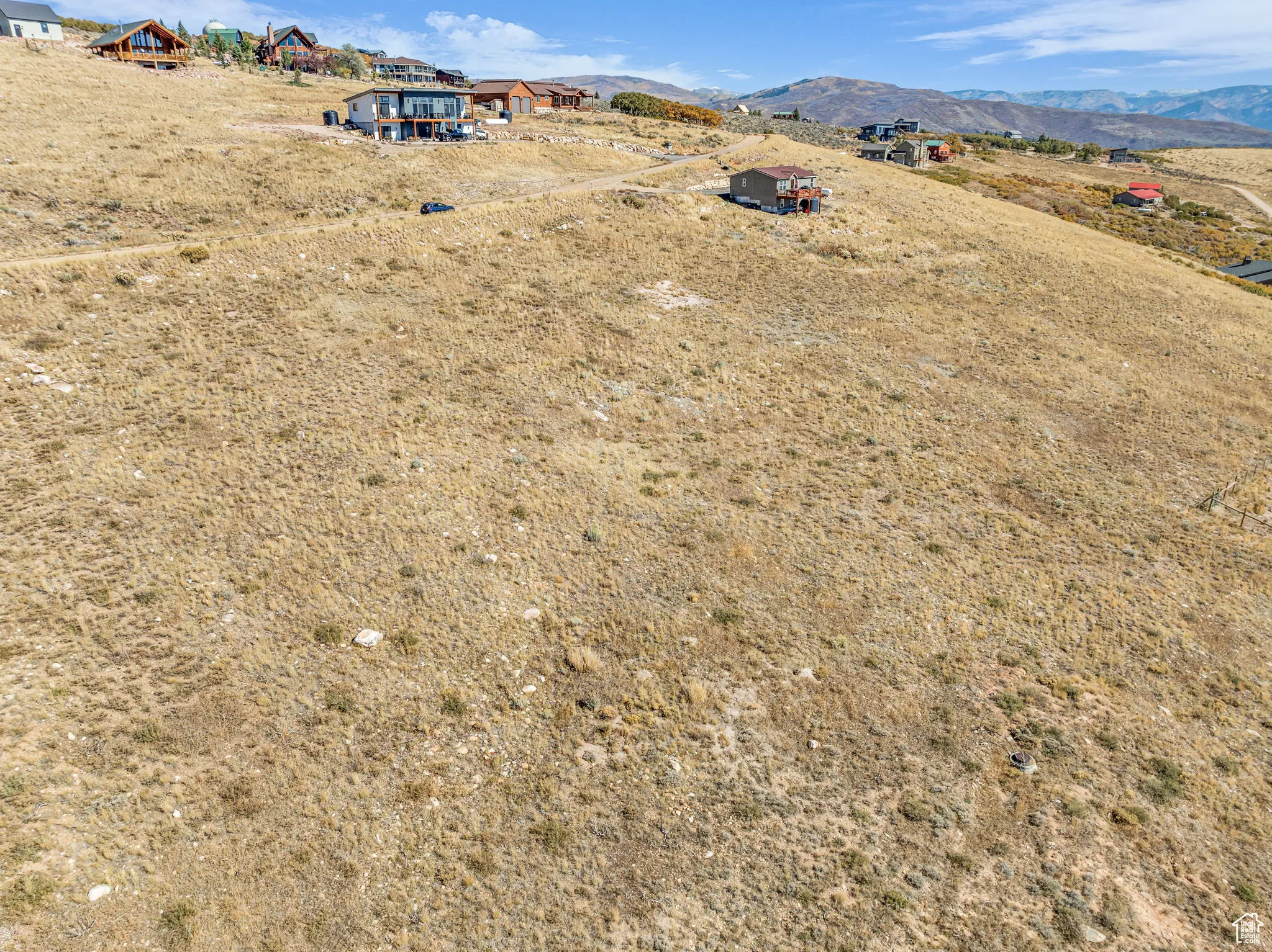 Bird's eye view of a mountainous background