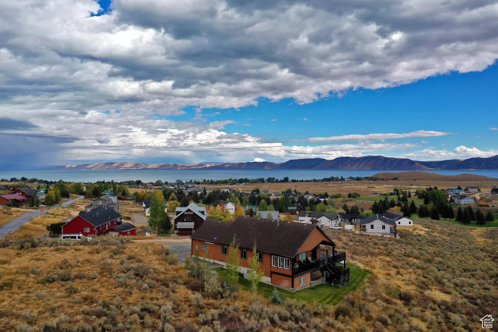 Drone / aerial view of a water and mountain view