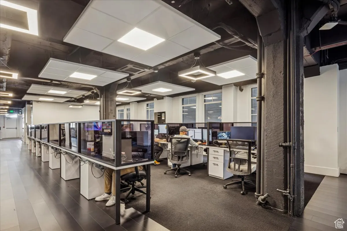 Well-lit production office with overhead and natural light