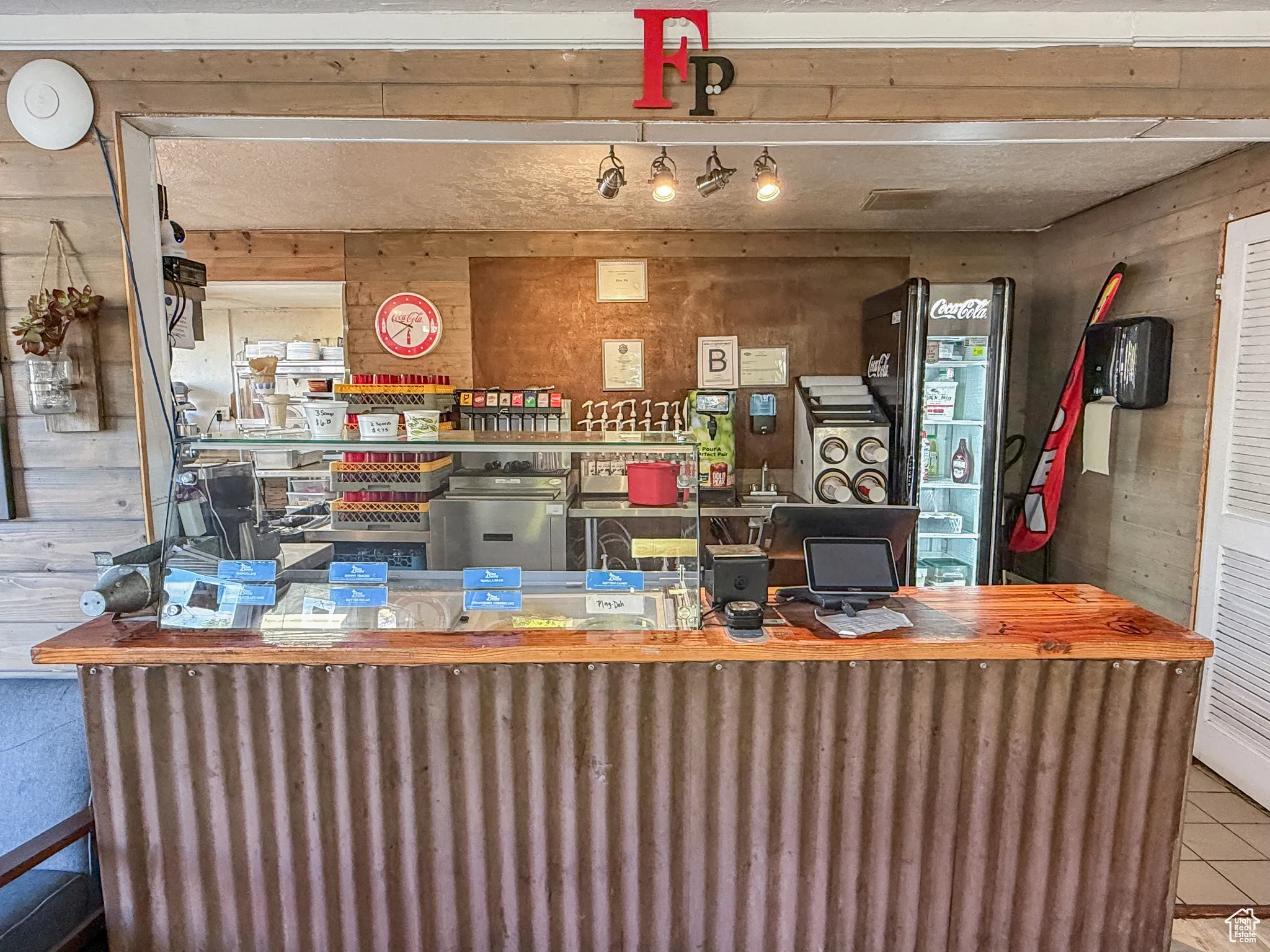 Reception with wood walls