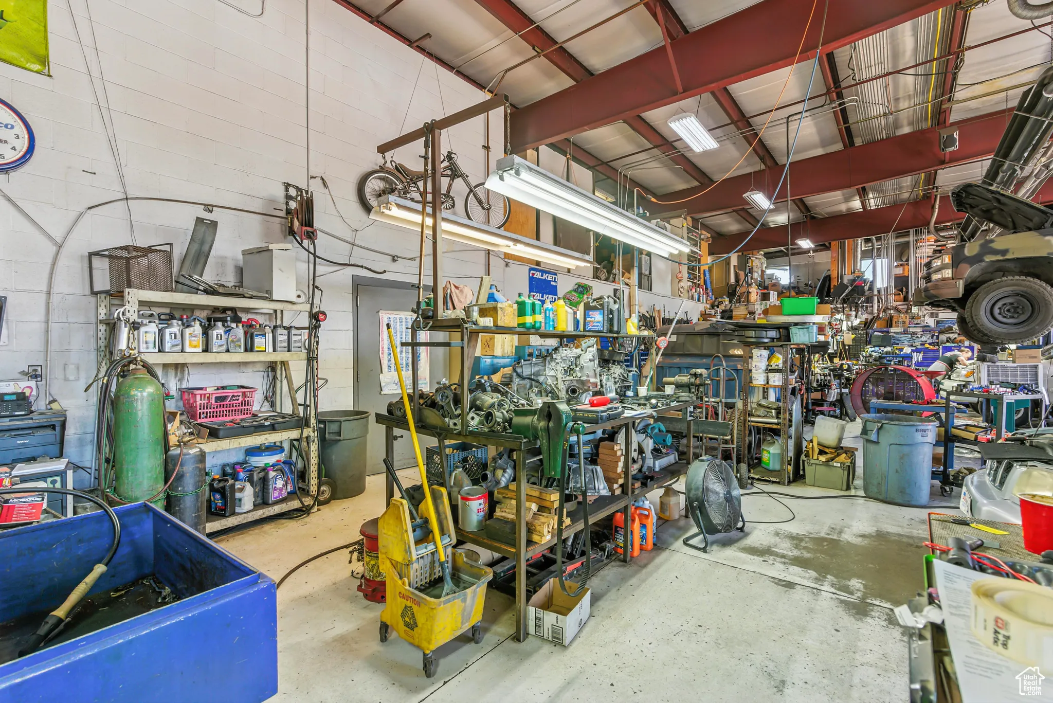 Garage featuring a workshop area