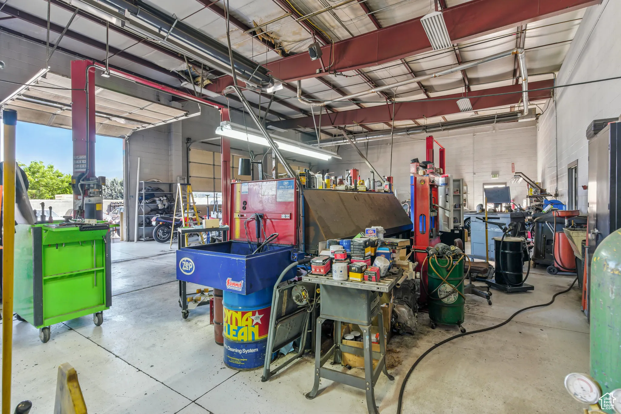 Garage featuring a workshop area