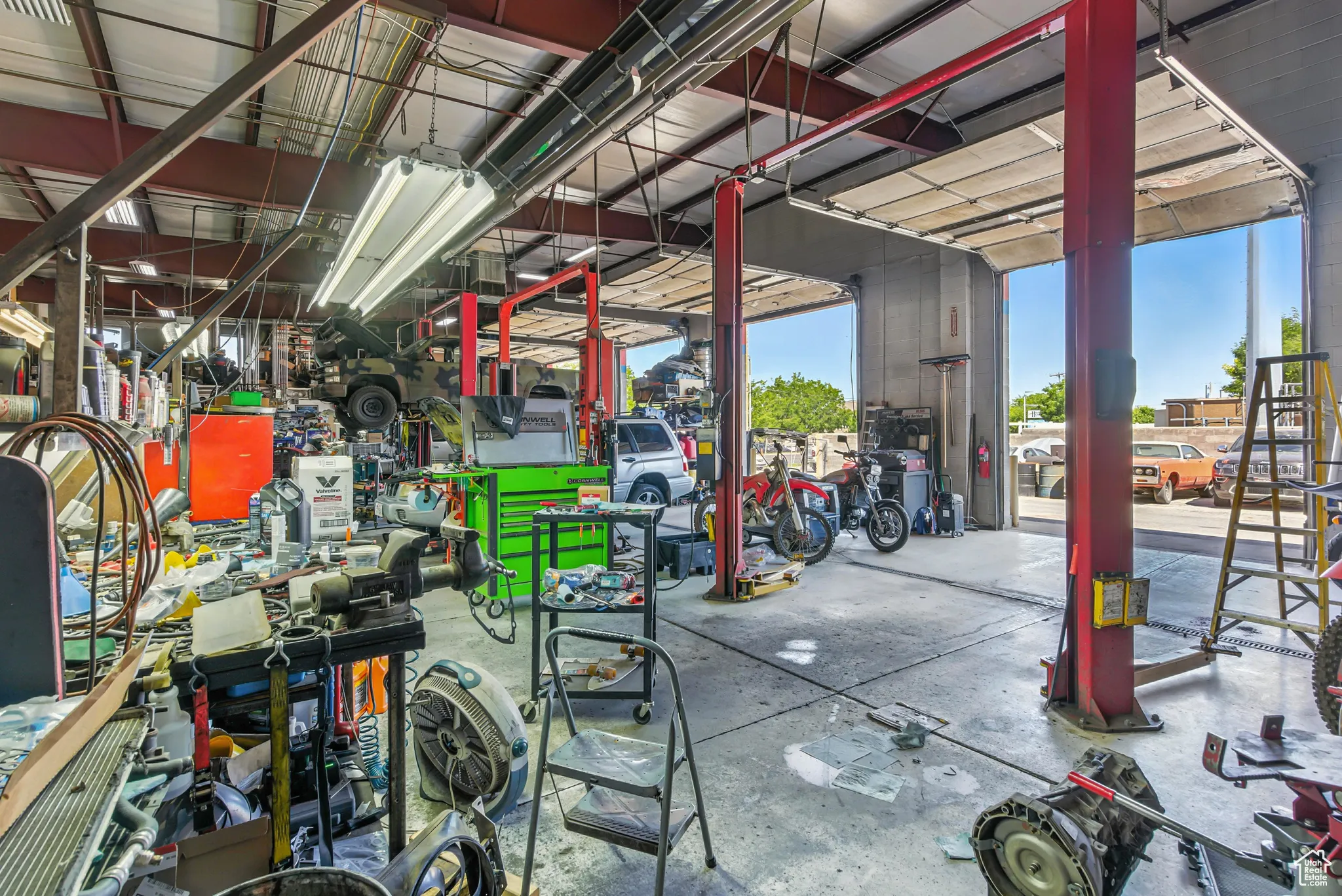 Garage with a workshop area