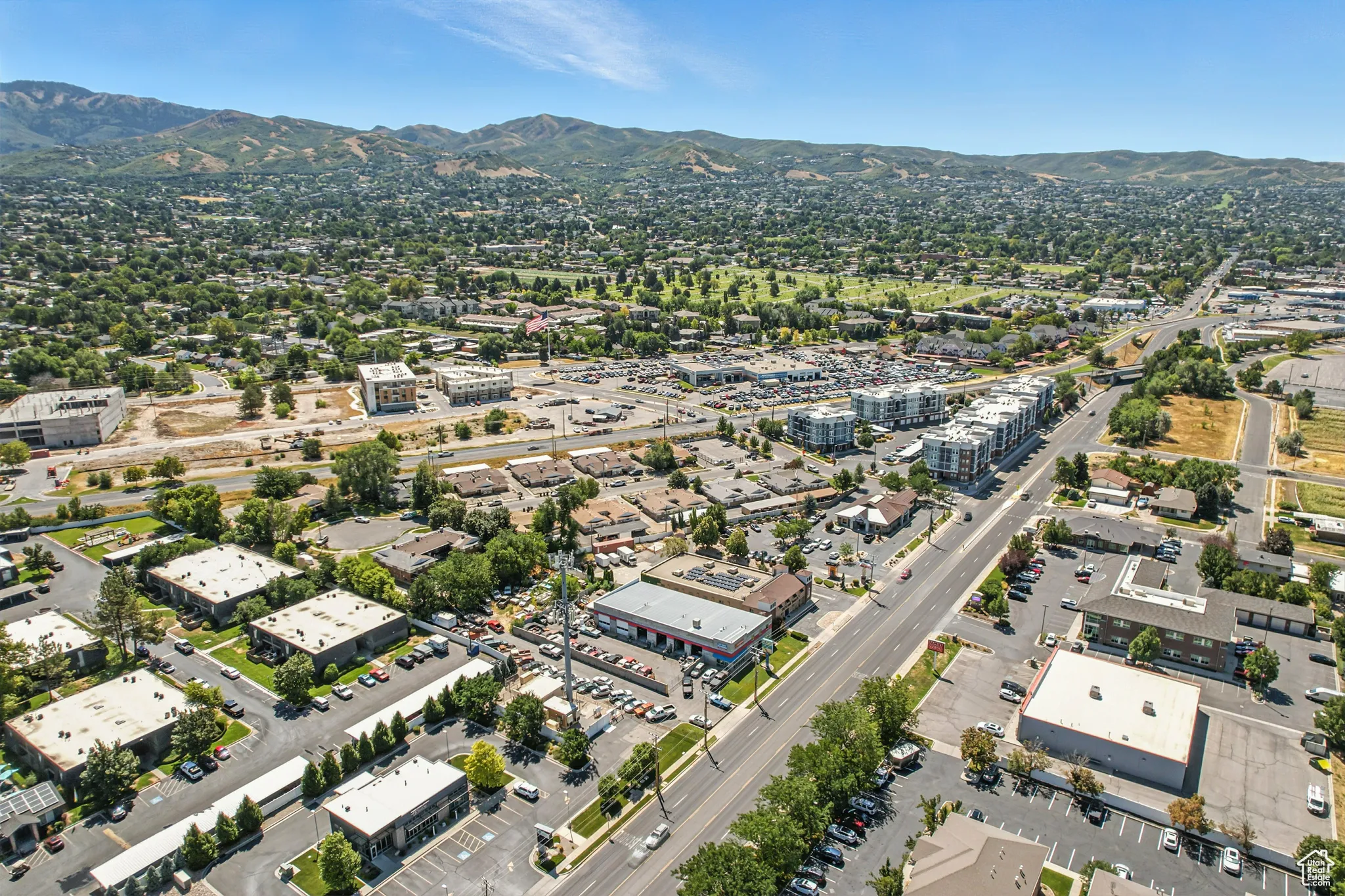 Aerial view of a mountain backdrop