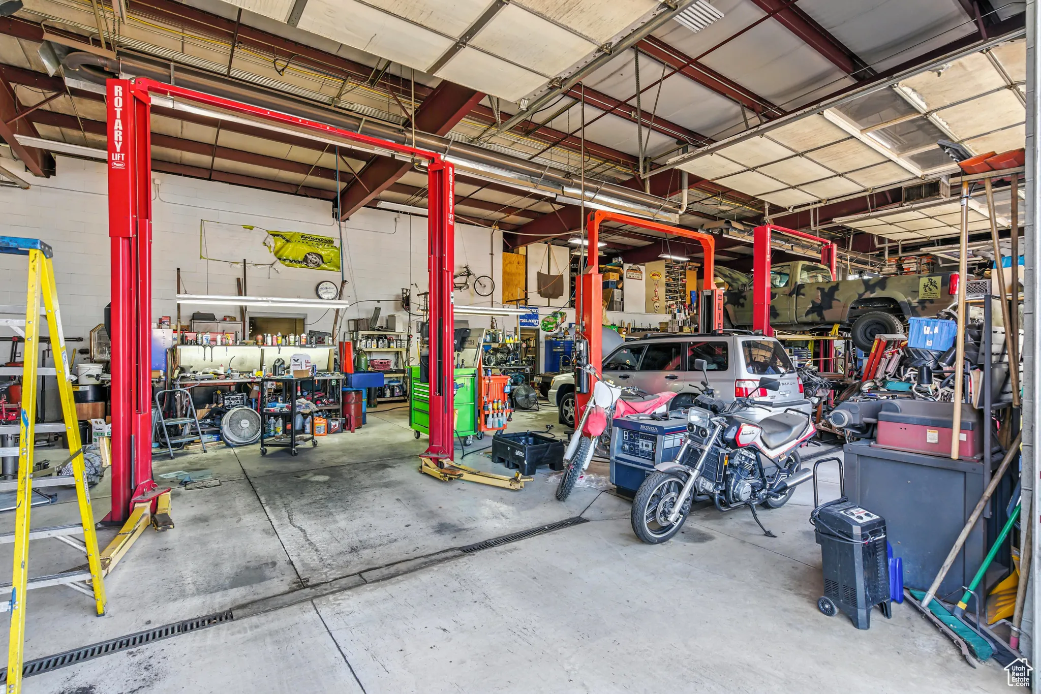 Garage featuring a workshop area