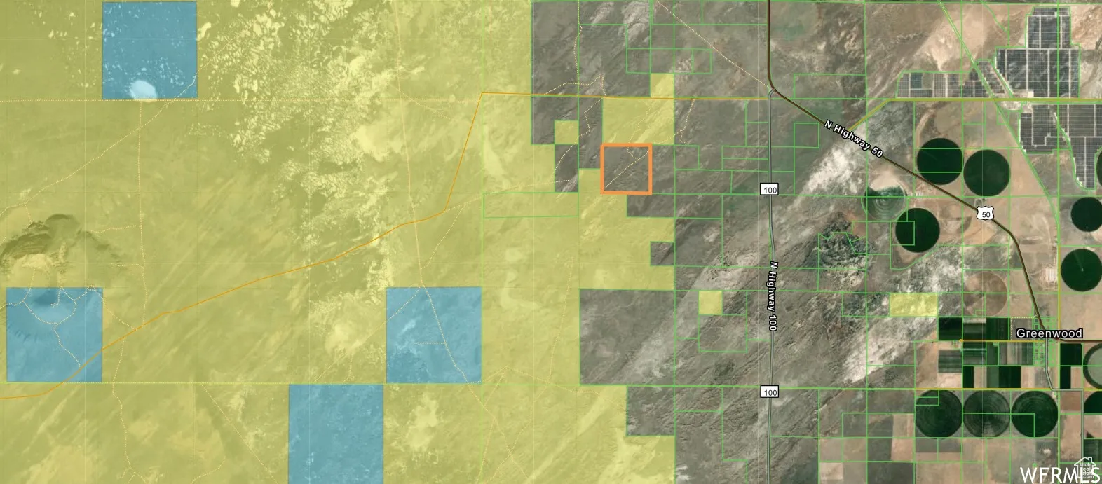 Aerial overview of property's location featuring property parcel outlined