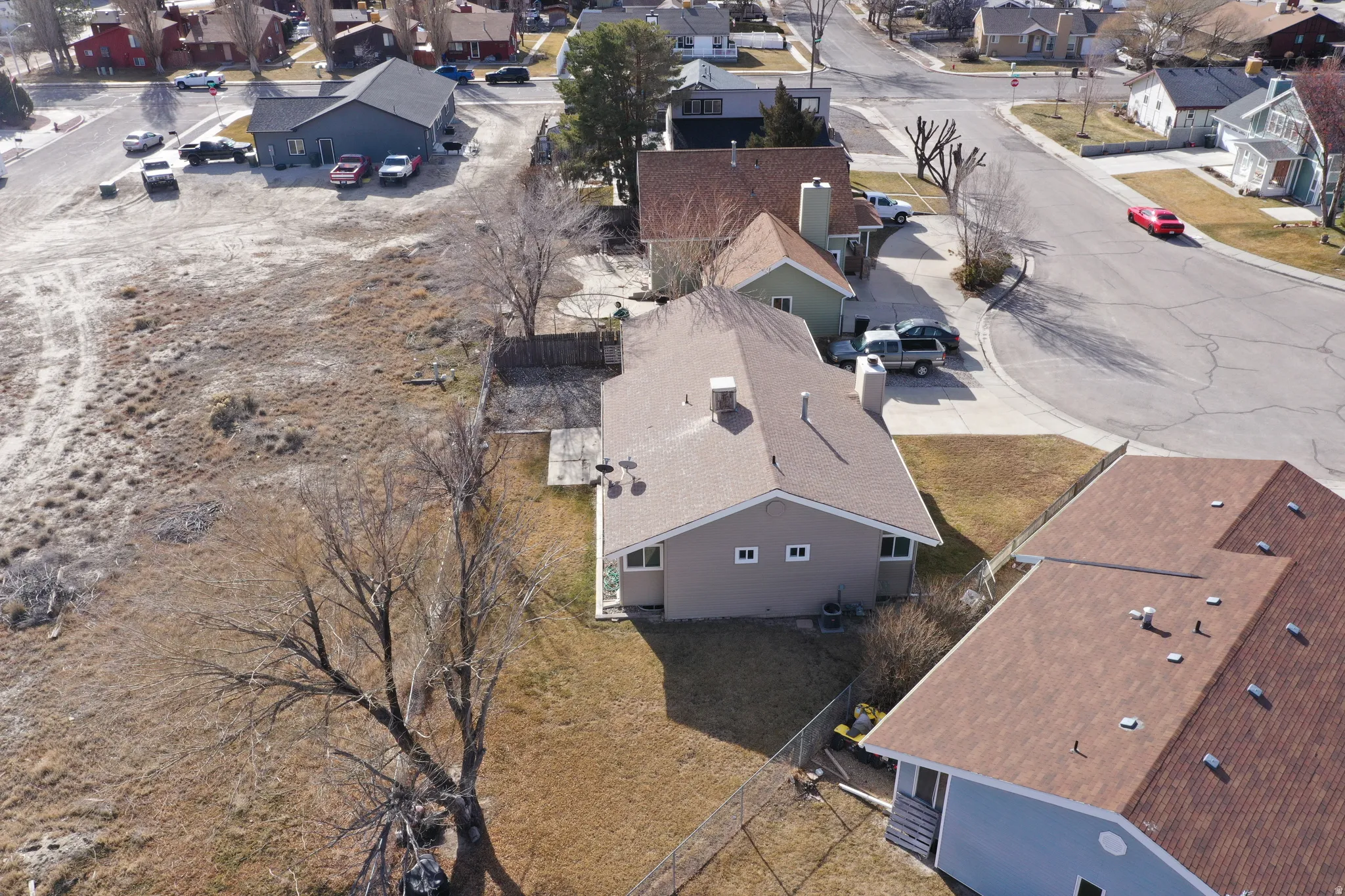 Aerial perspective of suburban area