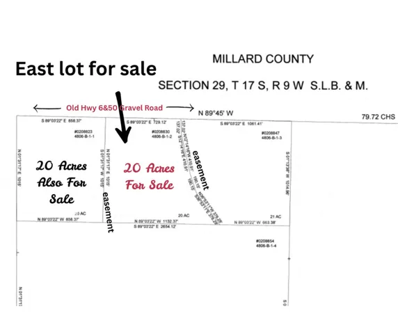 Survey Plat. Depicting land divisions, easements, and acreage within Millard County