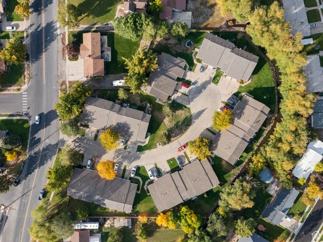 Aerial overview of property's location featuring nearby suburban area