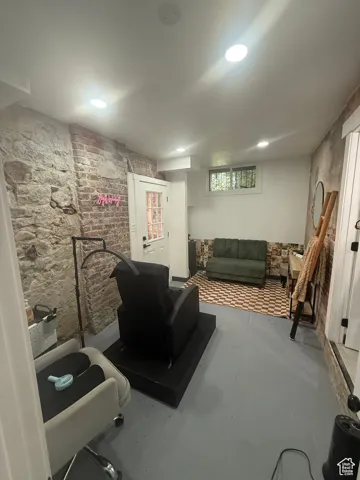 Living area with concrete flooring
