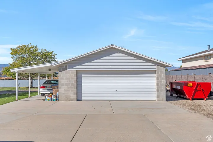 Garage featuring a detached garage
