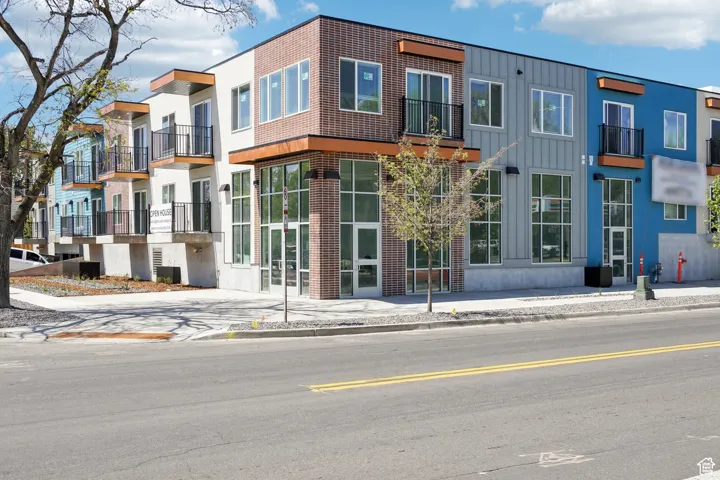 View of building exterior featuring a residential view