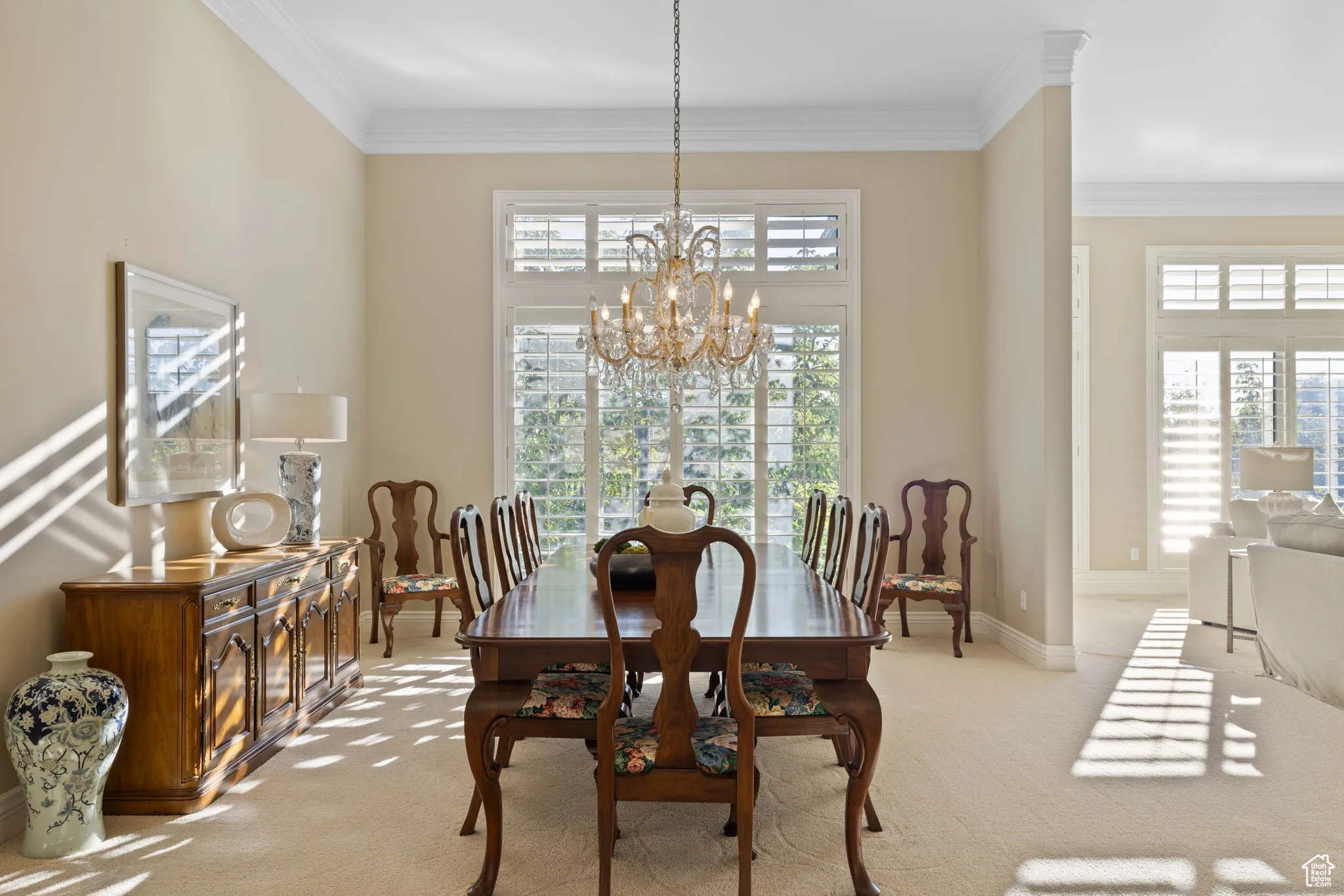 Formal dining room with stunning chandelier