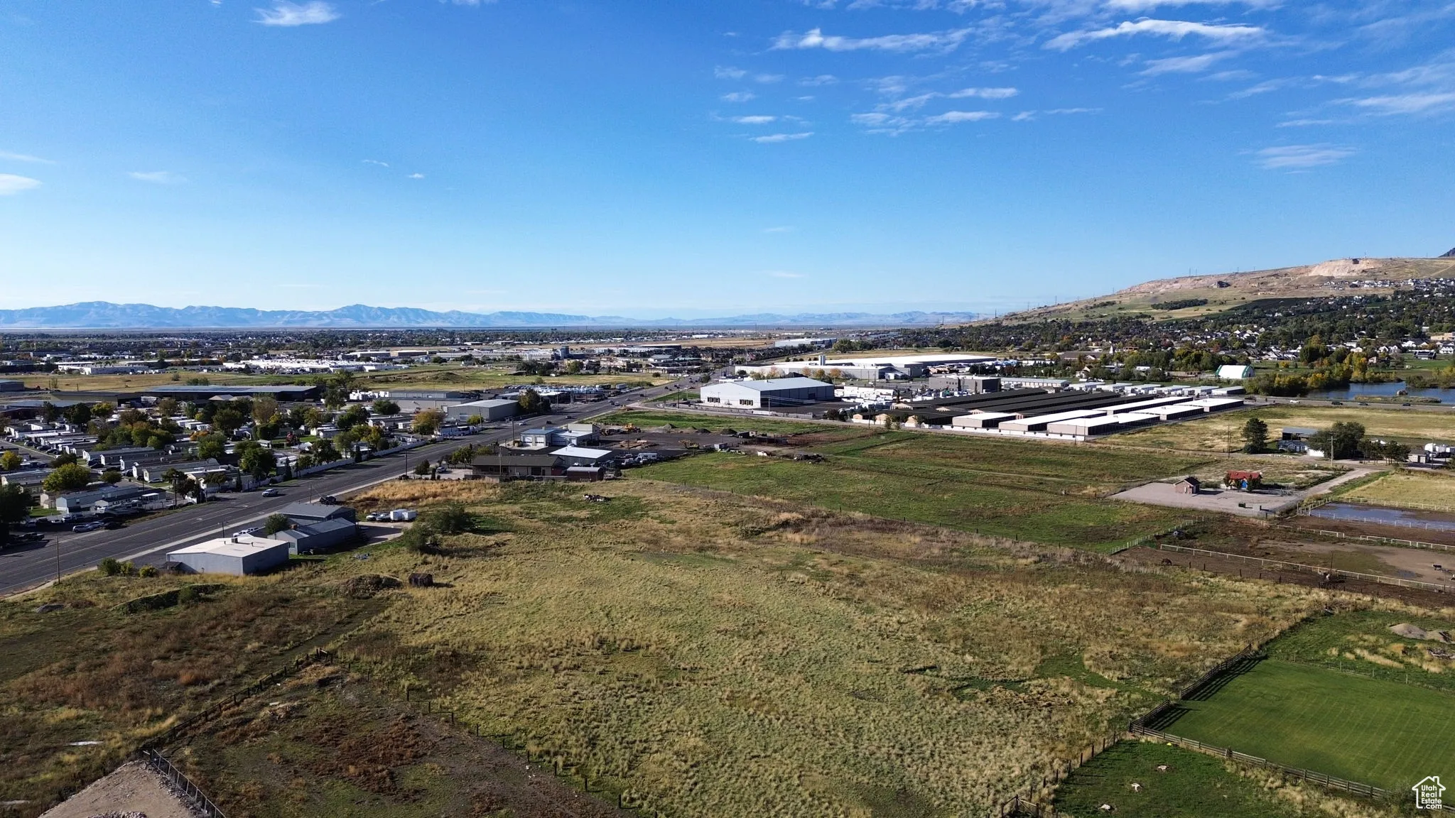 Drone / aerial view of a mountain backdrop