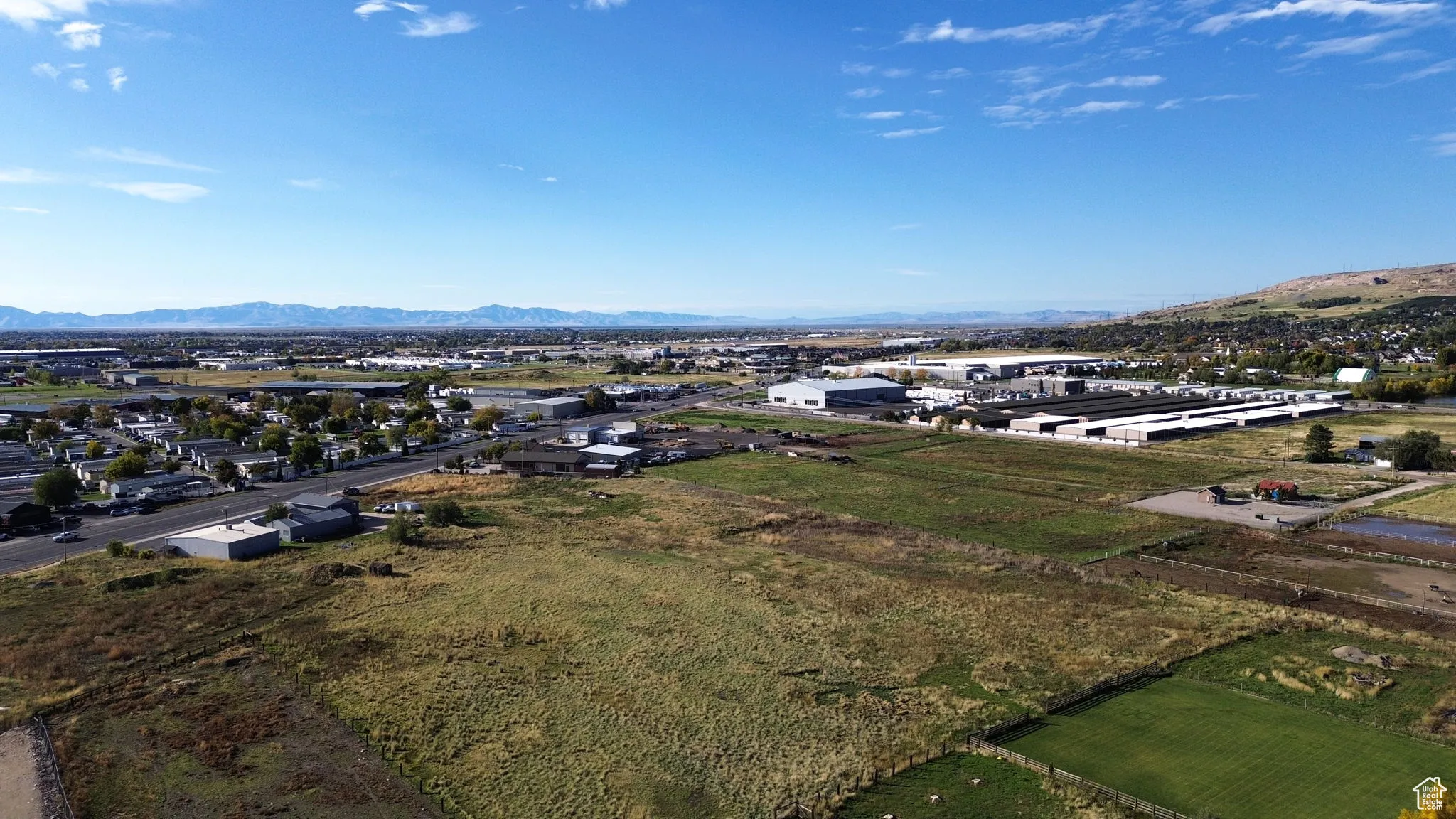 Drone / aerial view of a mountainous background