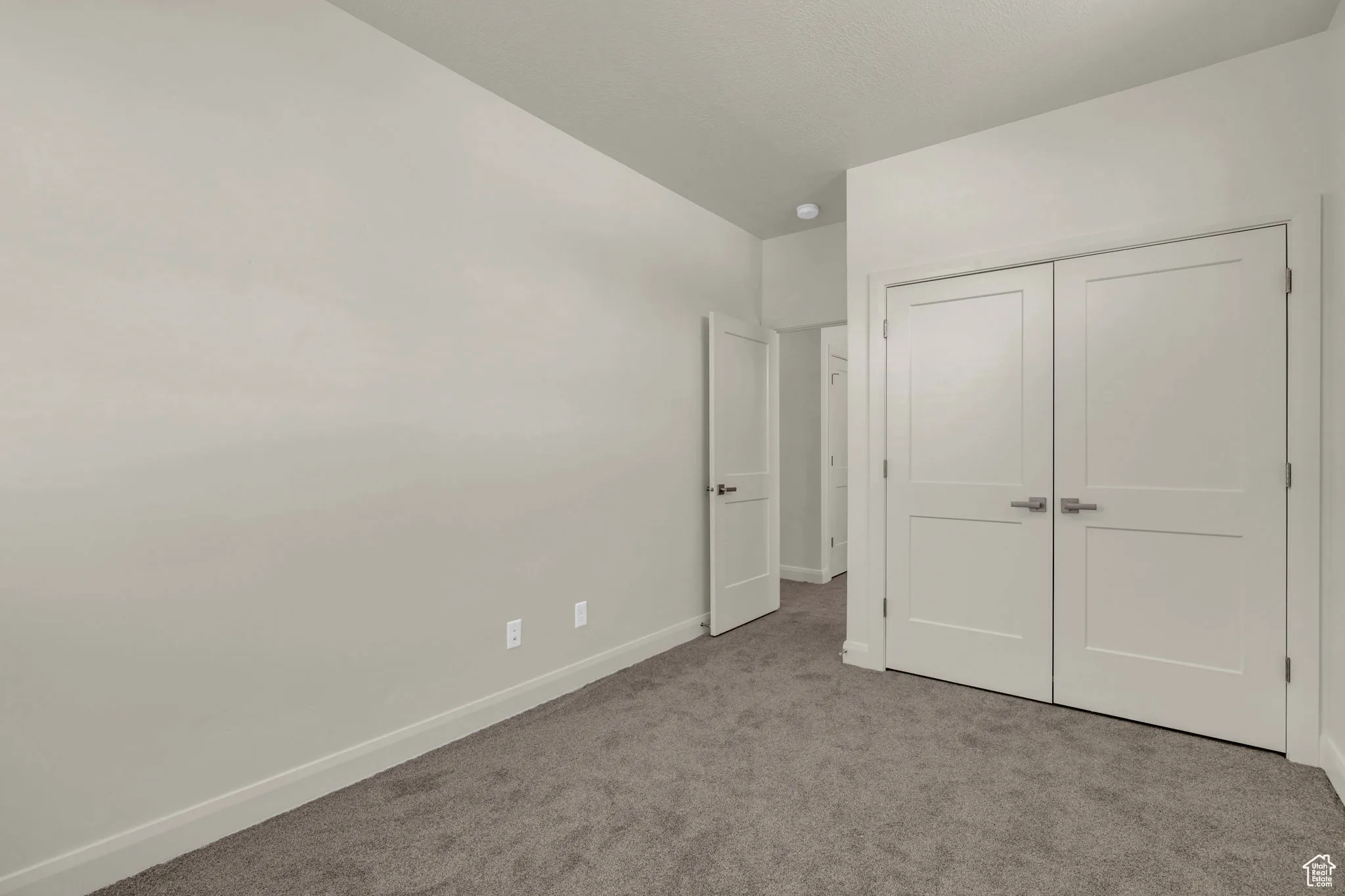 Unfurnished bedroom featuring carpet flooring and a closet